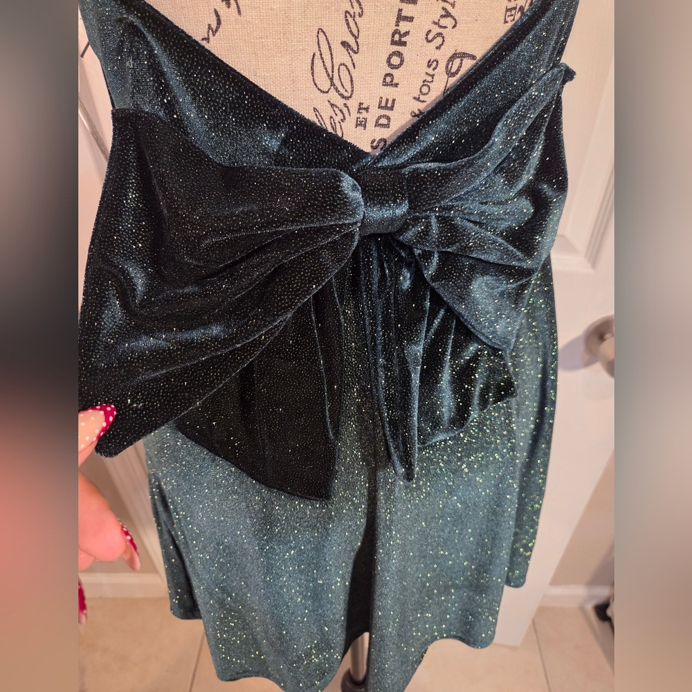 Altar'd State Sparkling Dark Green Mini Dress - Picture 4 of 6